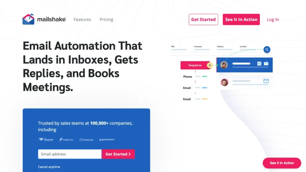 Mailshake homepage screenshot