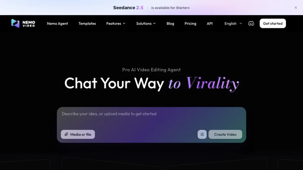 NemoVideo homepage screenshot