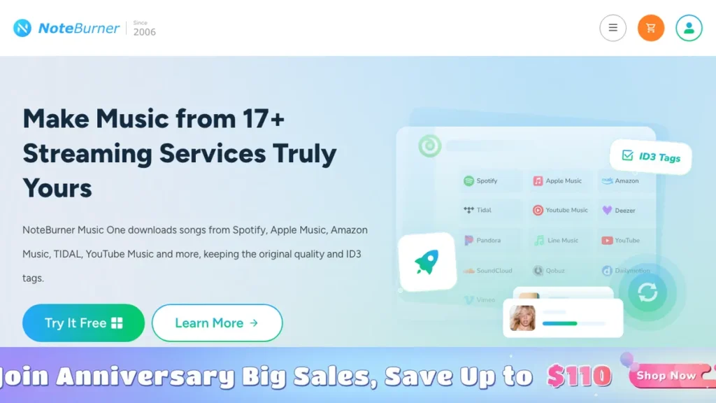 NoteBurner homepage screenshot