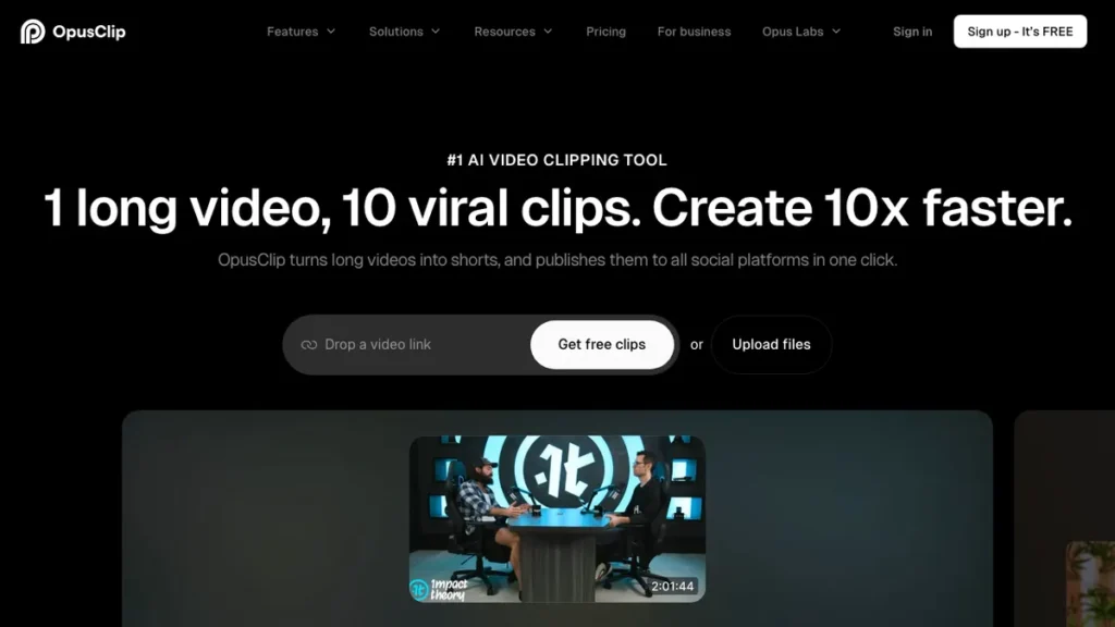 Opus Clip homepage screenshot
