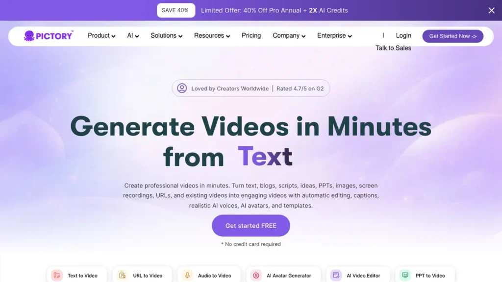 Pictory homepage screenshot