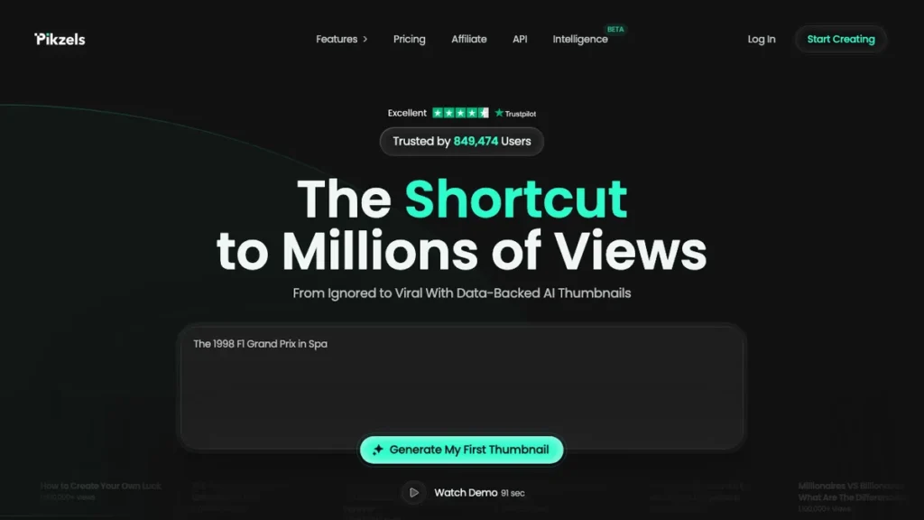 Pikzels homepage screenshot