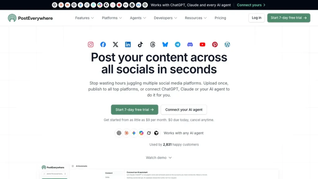 PostEverywhere homepage screenshot