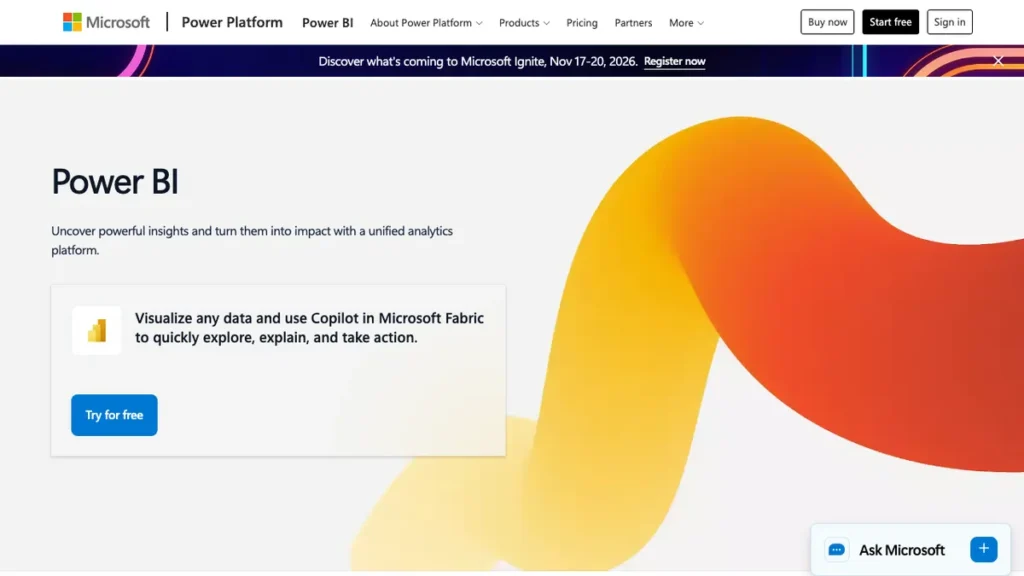 Power BI with Copilot homepage screenshot