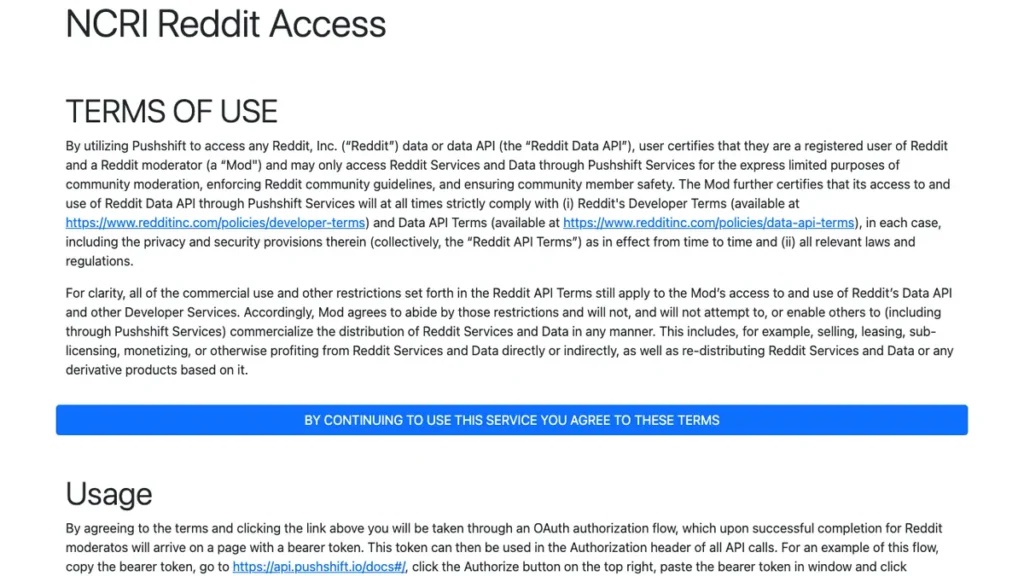 Pushshift homepage screenshot