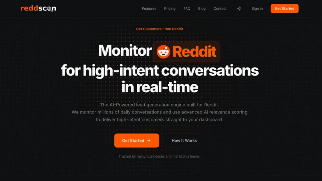Reddscan homepage screenshot