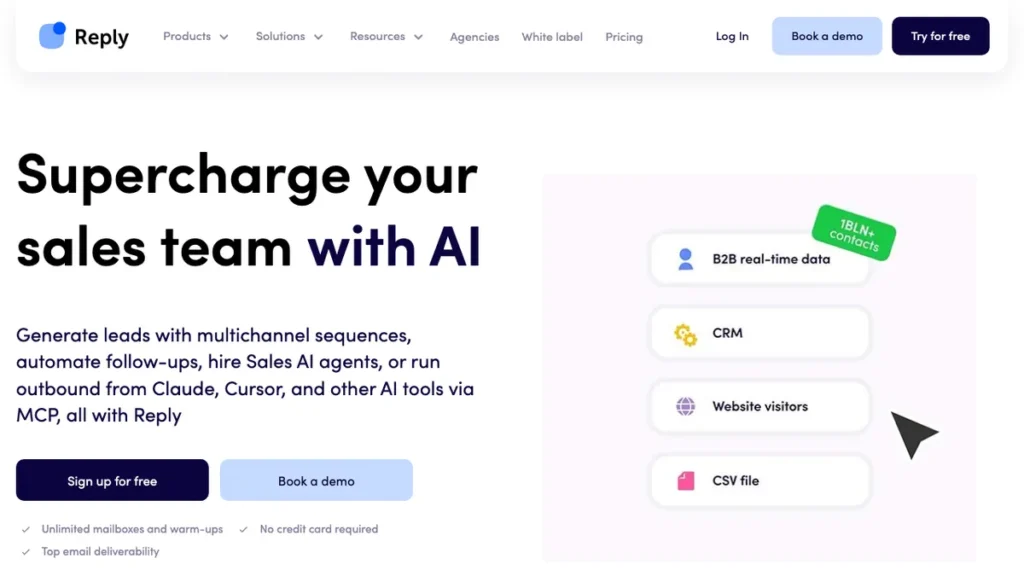 Reply.io homepage screenshot