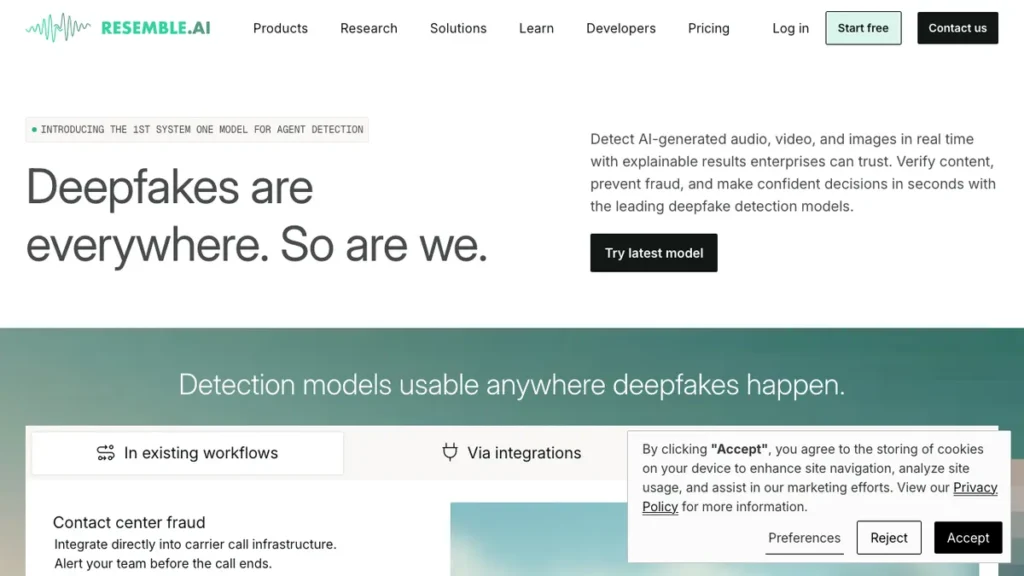 Resemble AI homepage screenshot