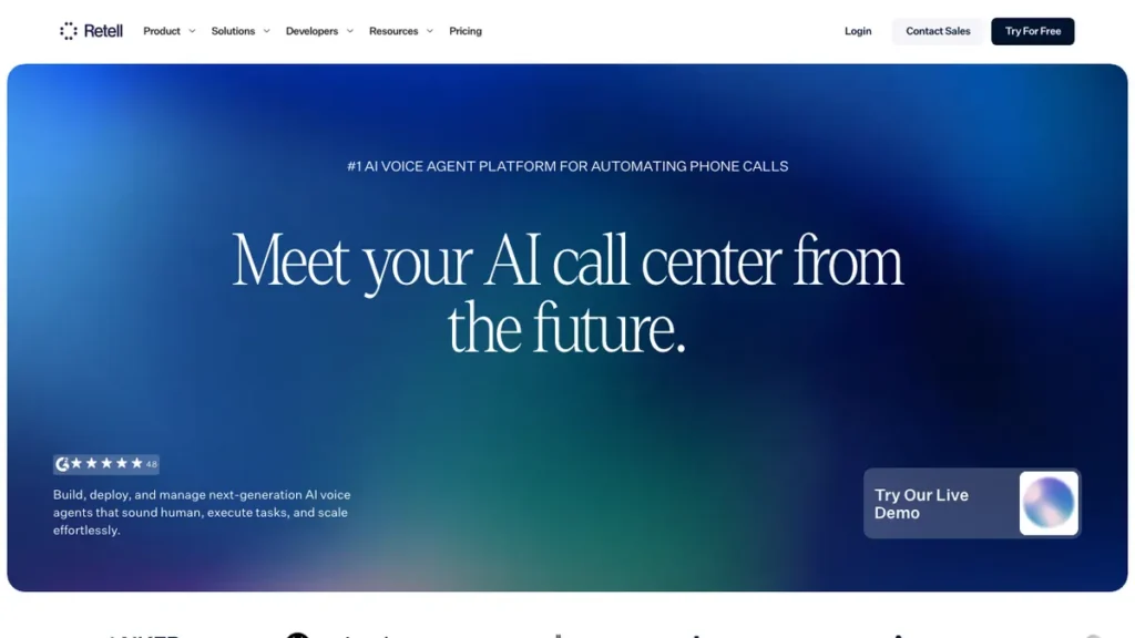 Retell AI homepage screenshot