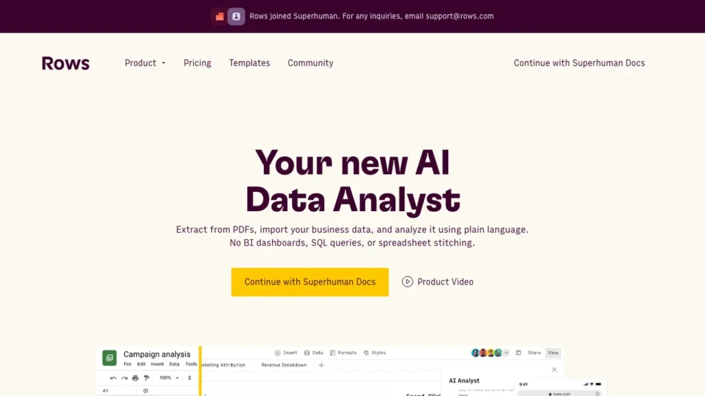 Rows homepage screenshot