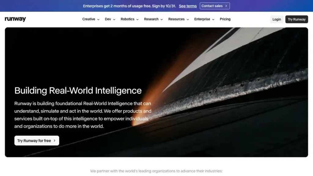 Runway ML homepage screenshot