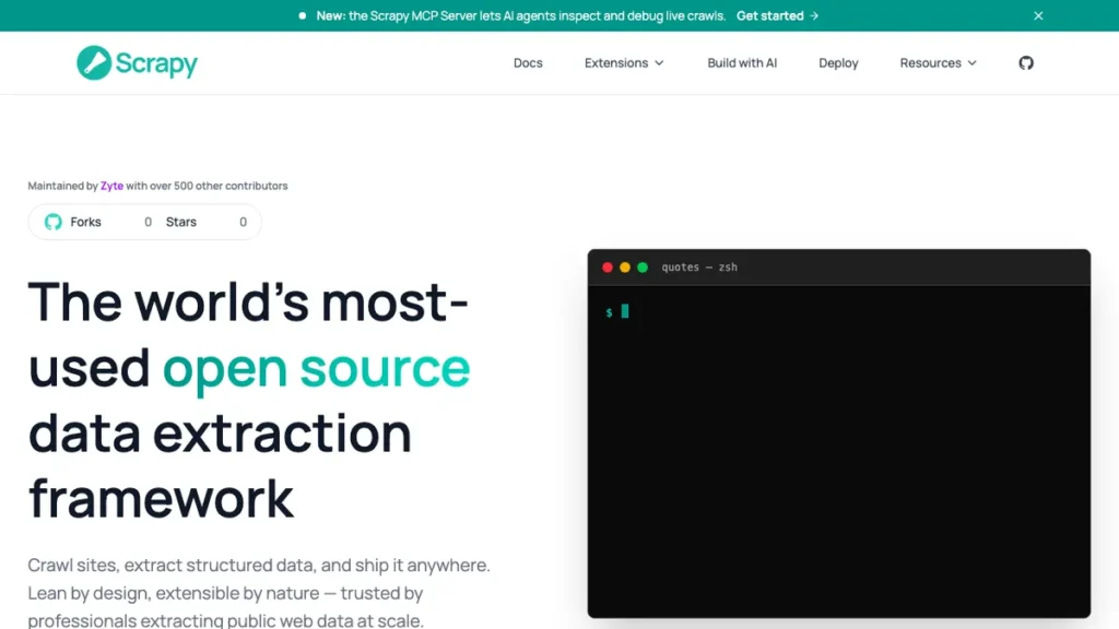 Scrapy homepage screenshot