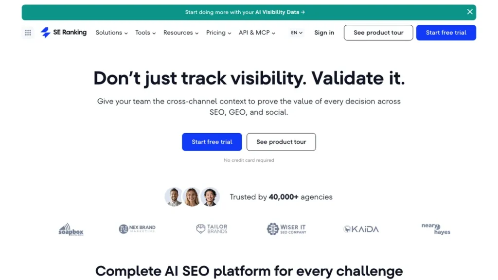 SE Ranking homepage screenshot
