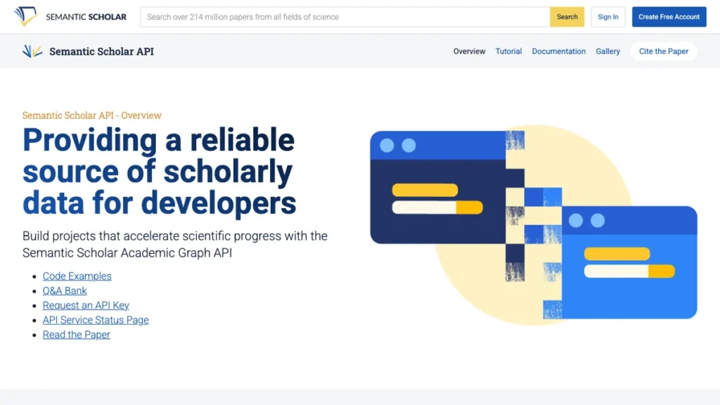 Semantic Scholar API homepage screenshot