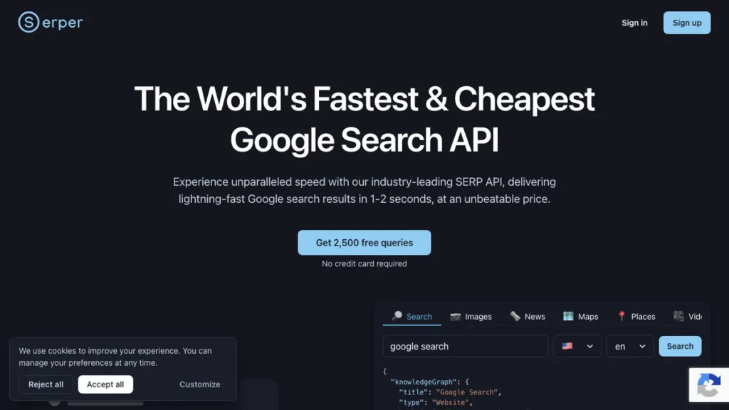Serper homepage screenshot