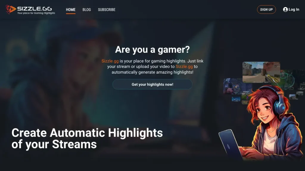 Sizzle.gg homepage screenshot