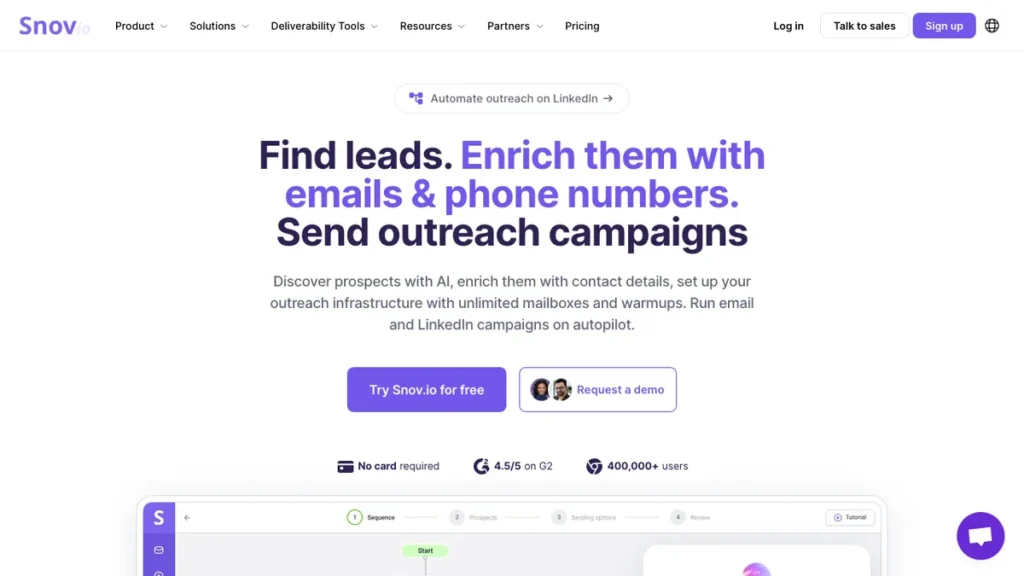 Snov.io homepage screenshot
