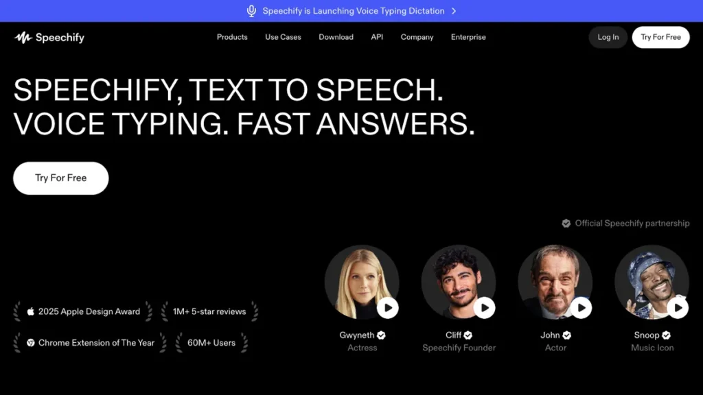 Speechify homepage screenshot