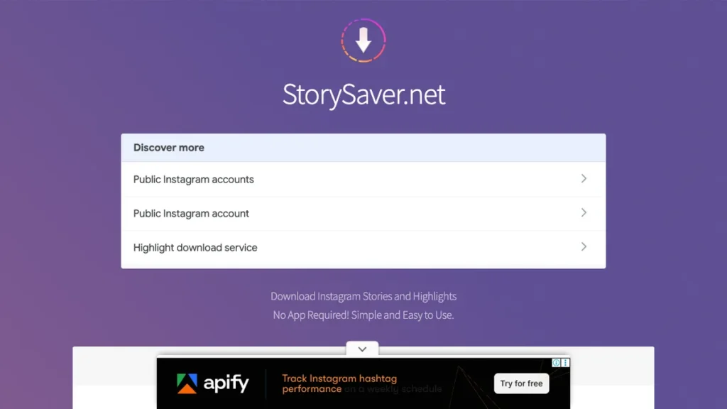 StorySaver homepage screenshot