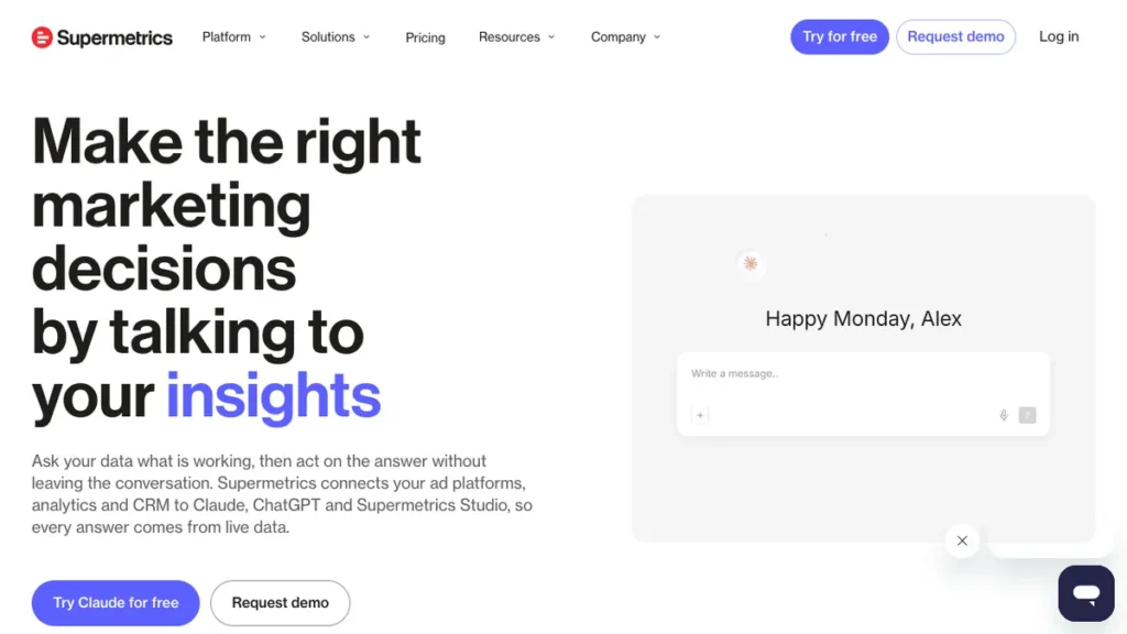 Supermetrics homepage screenshot