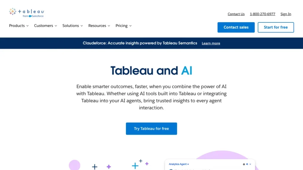 Tableau with Einstein AI homepage screenshot