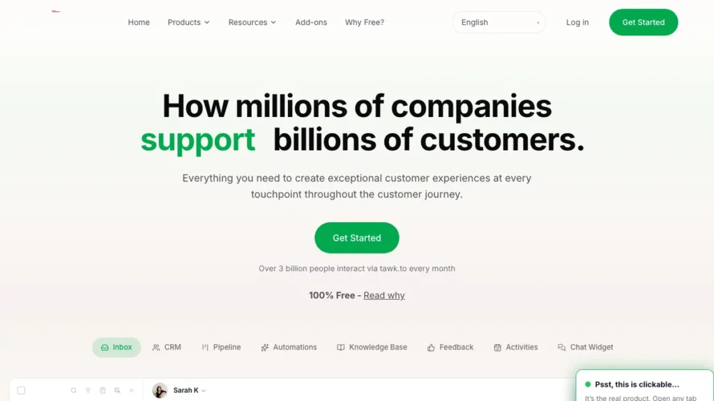 Tawk.to homepage screenshot
