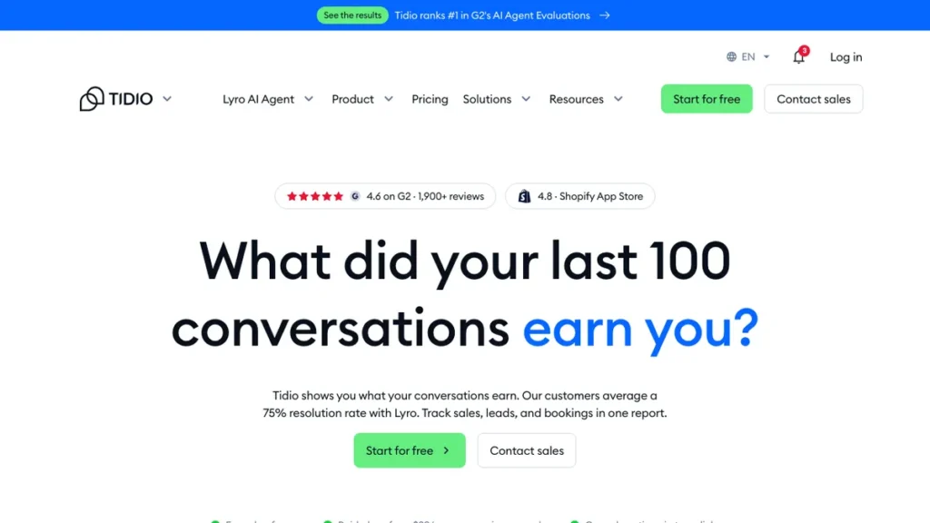 Tidio homepage screenshot