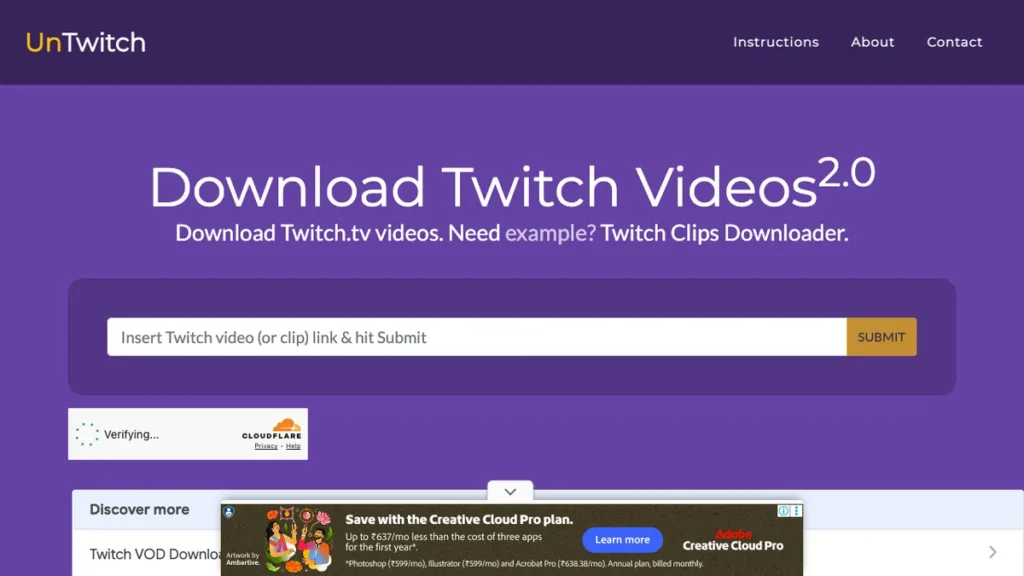 UnTwitch homepage screenshot
