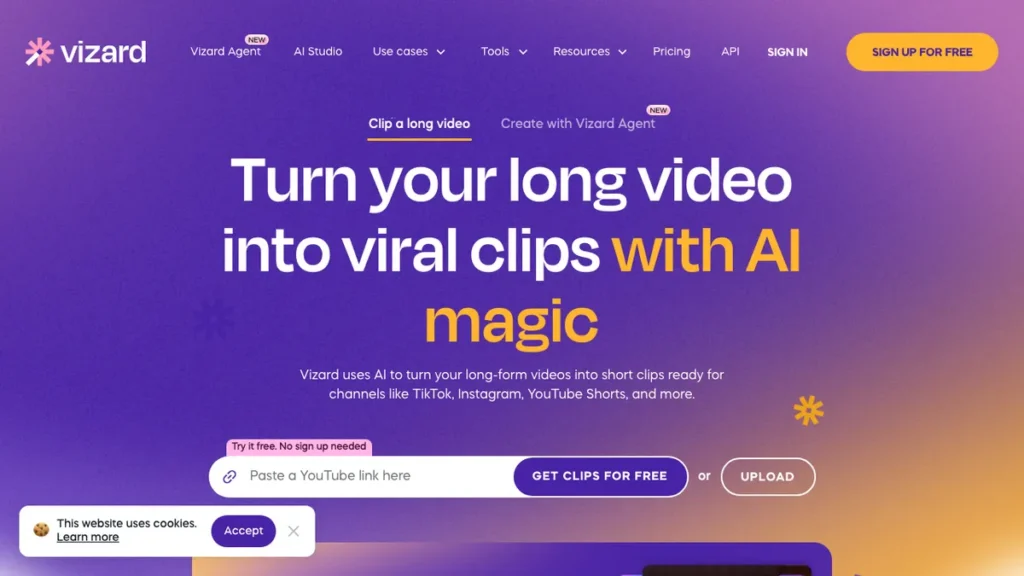 Vizard.ai homepage screenshot