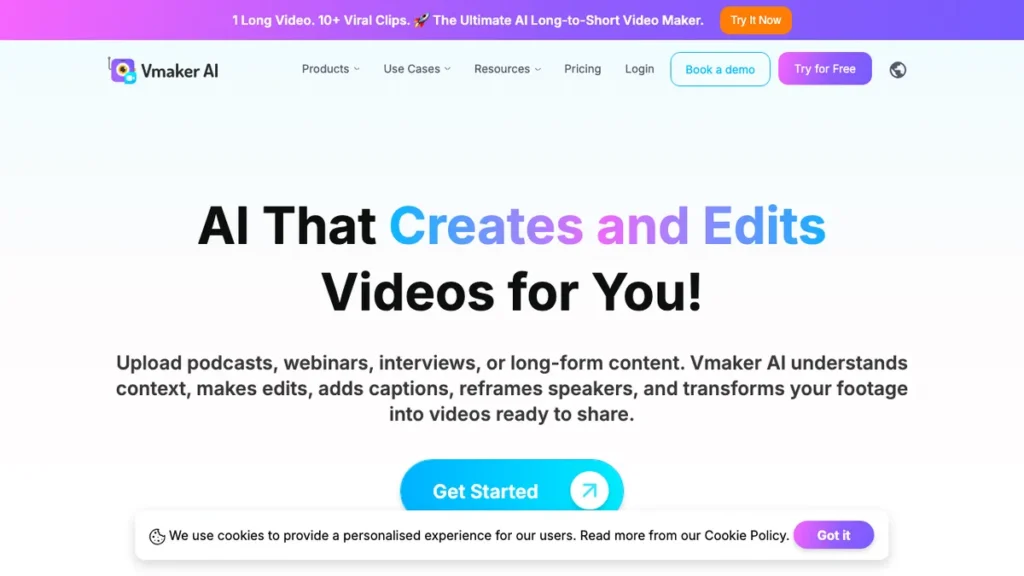Vmaker AI homepage screenshot