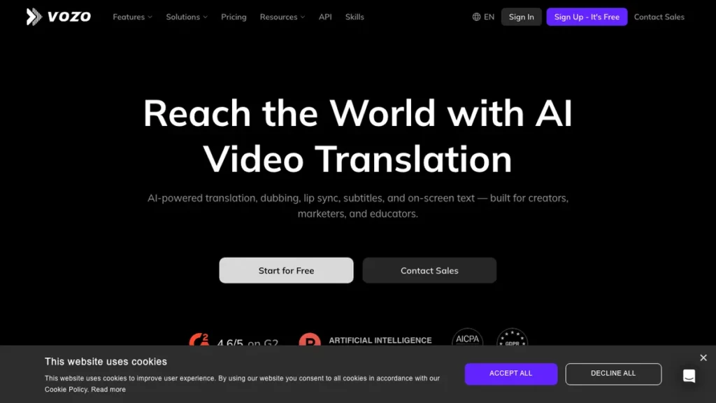 Vozo AI homepage screenshot