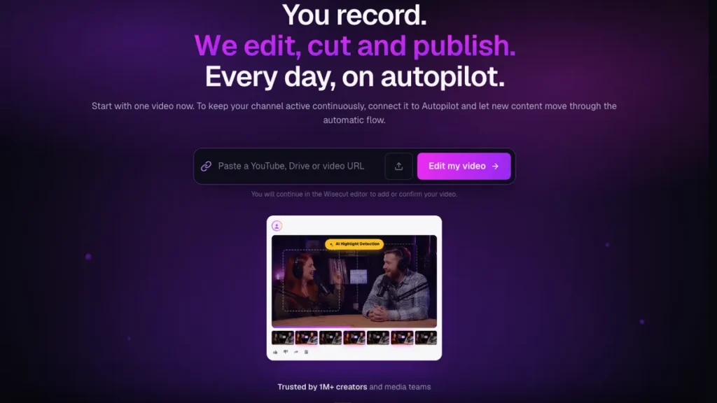 Wisecut homepage screenshot