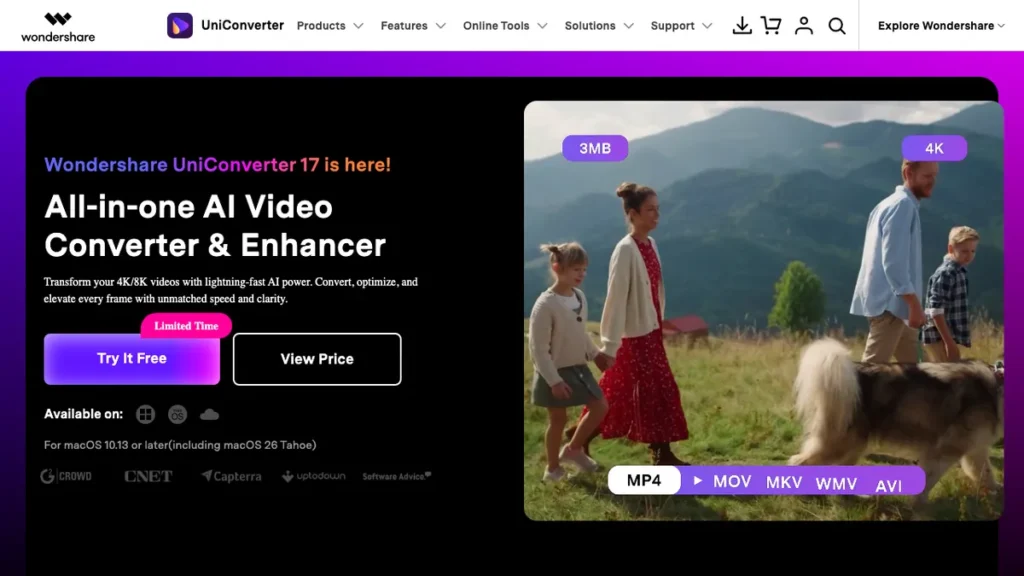 Wondershare UniConverter homepage screenshot