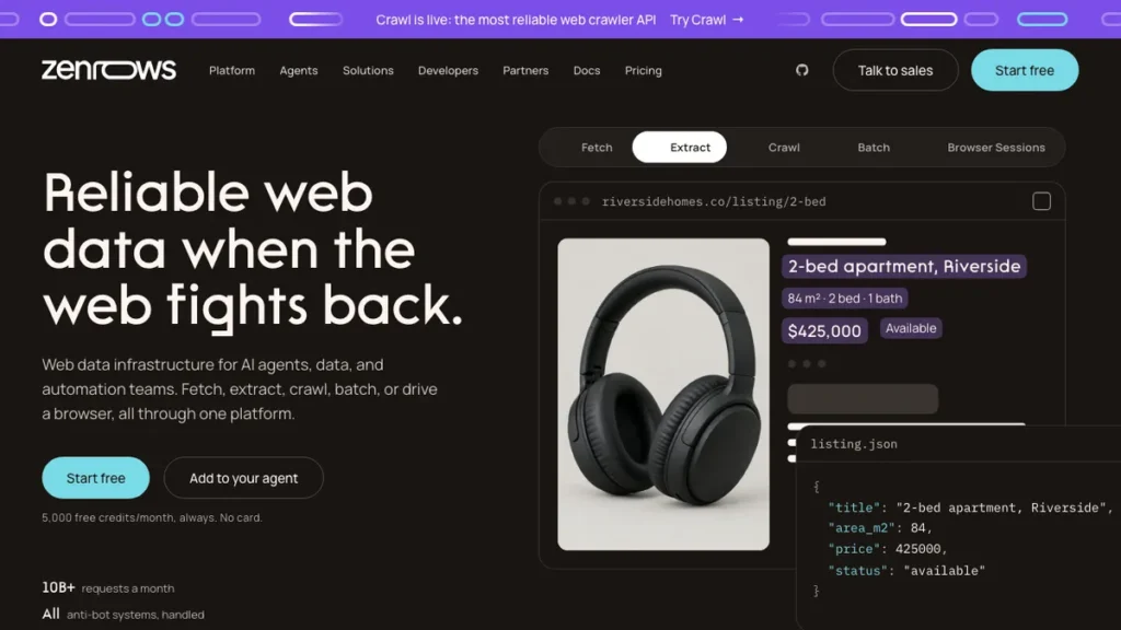 ZenRows homepage screenshot