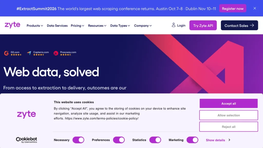 Zyte API homepage screenshot
