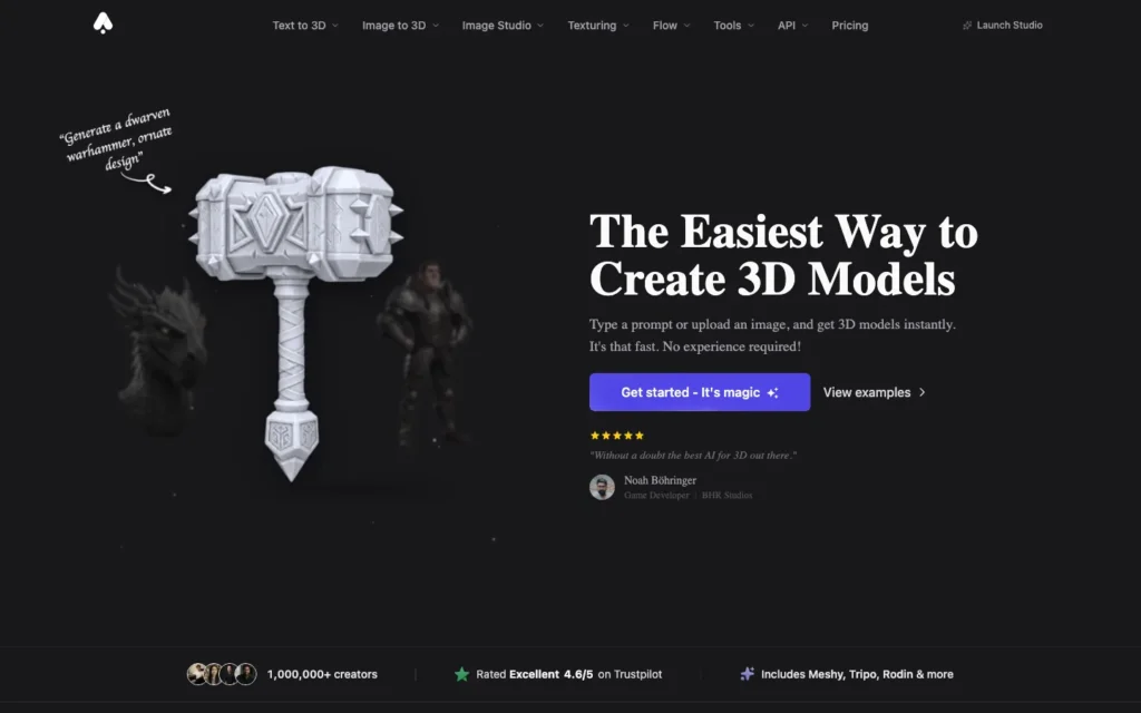 3D AI Studio homepage screenshot