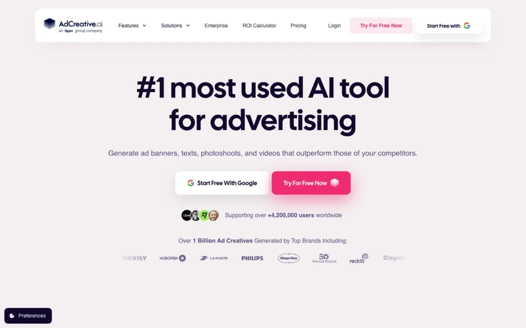 AdCreative.ai homepage screenshot