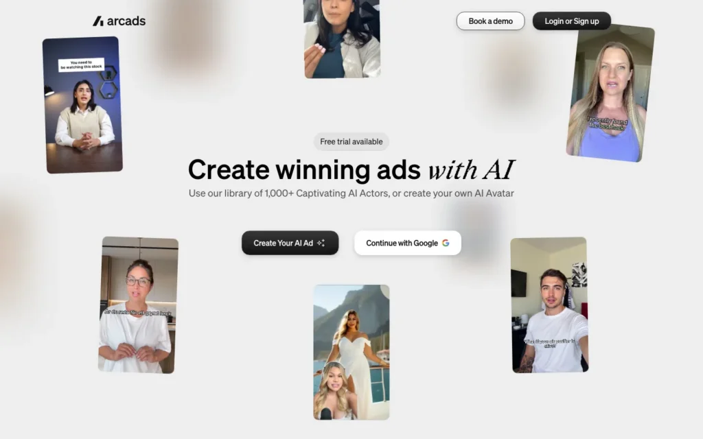 Arcads homepage screenshot