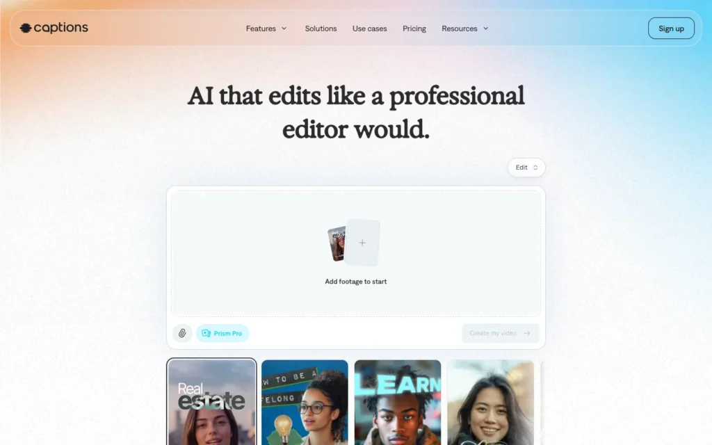 Captions homepage screenshot