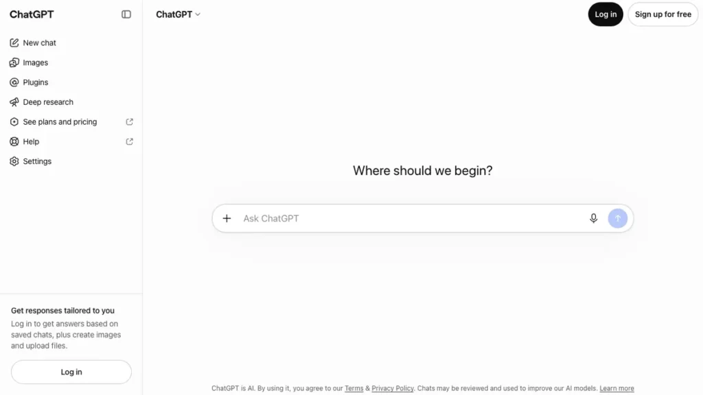 ChatGPT homepage screenshot