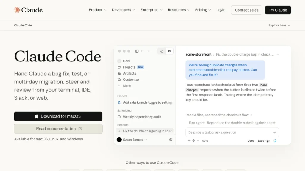 Claude Code homepage screenshot