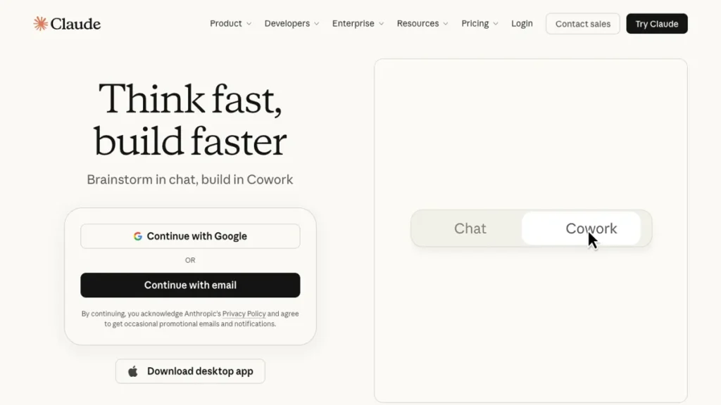Claude homepage screenshot