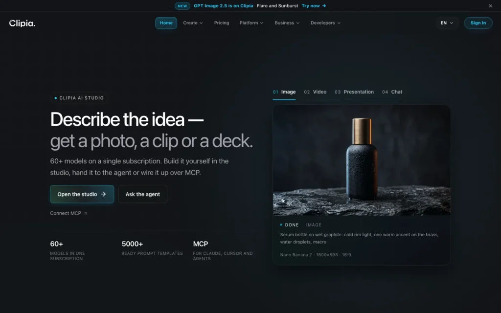 Clipia.ai homepage screenshot