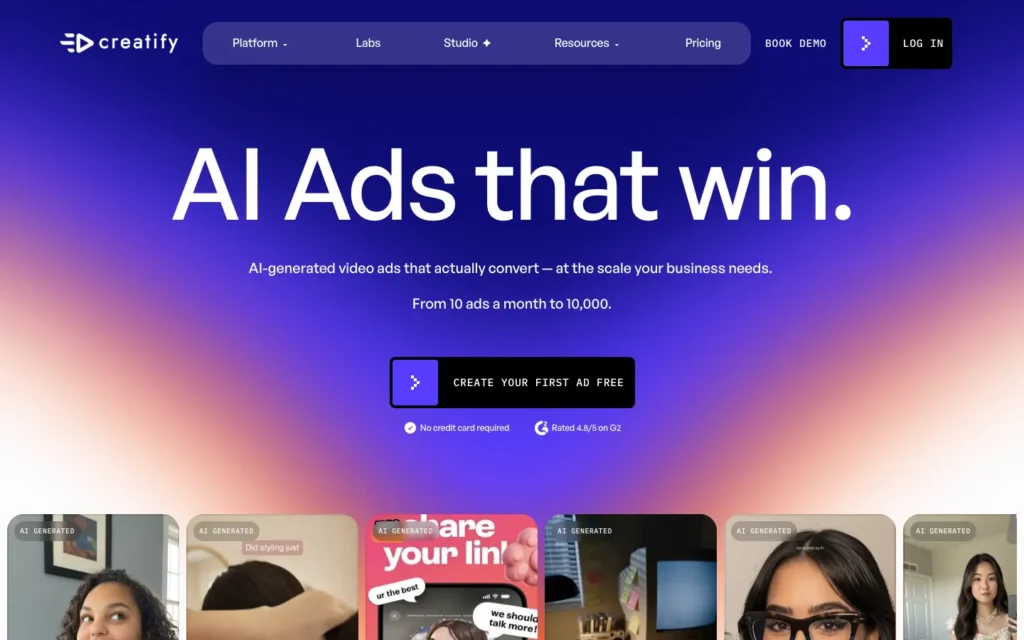 Creatify homepage screenshot