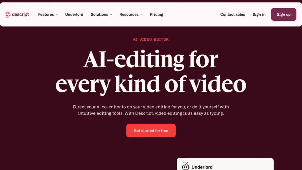 Descript homepage screenshot