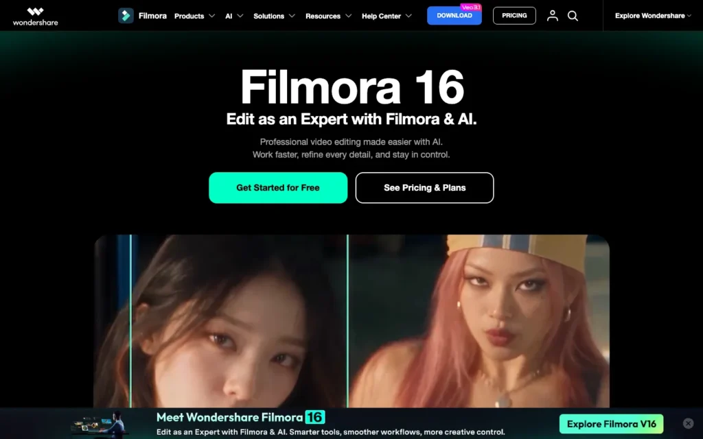 Wondershare Filmora homepage screenshot