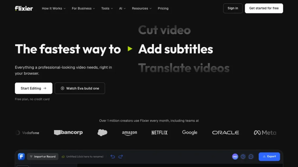 Flixier homepage screenshot