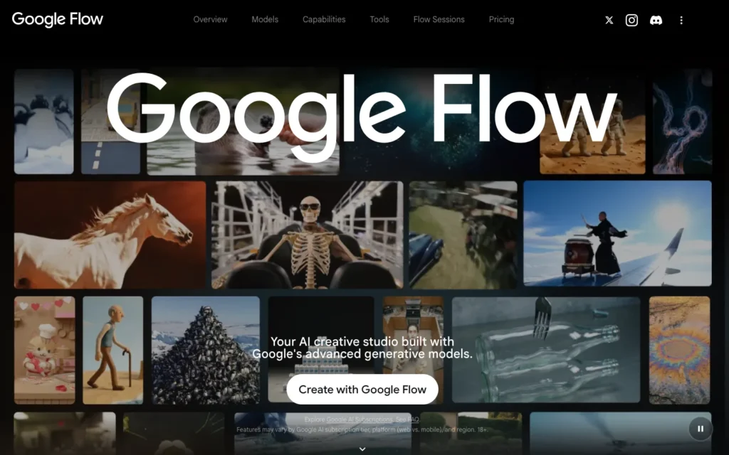 Google Flow homepage screenshot