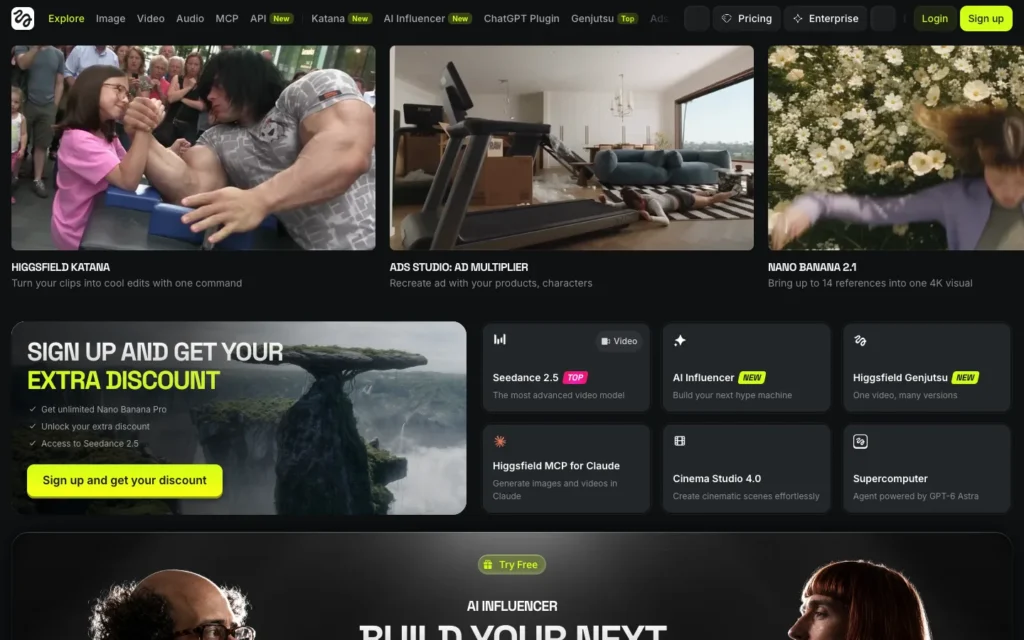Higgsfield homepage screenshot