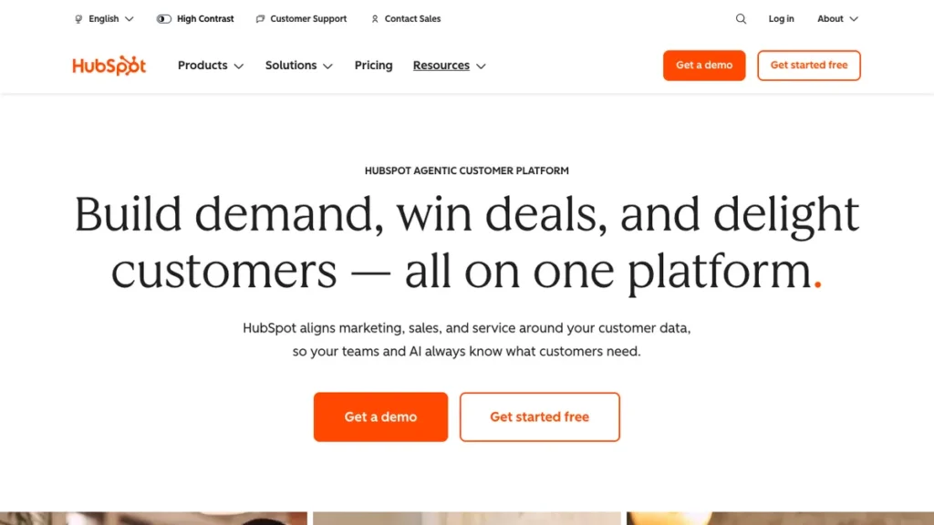 HubSpot homepage screenshot